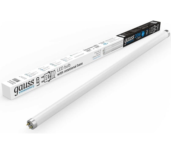 Лампа Gauss Elementary, T8, 20W, 1600lm, 6500K, G13, 1200mm, стекло, поворотная, LED, 1/30 93039-R