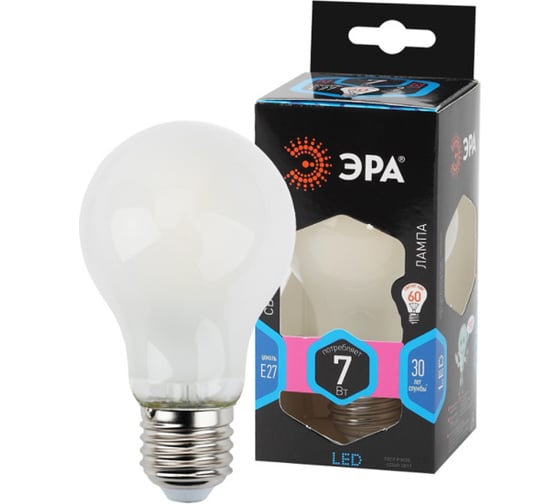 Светодиодная филементная лампа ЭРА F-LED A60-7W-840-E27 груша, матовая, frost Б0035032 1