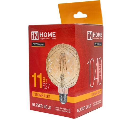 Лампа IN HOME сд LED-GL95СR-deco gold 11Вт 230В E27 3000K 1040Лм кристалл золотистая 4690612056067