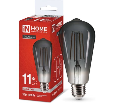 Лампа IN HOME сд LED-ST64-deco smoky 11Вт 230В E27 4000K 980Лм дымчатая 4690612056036