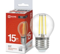 Лампа IN HOME сд LED-ШАР-deco 15Вт 230В Е27 4000К 1435Лм прозрачная 4690612055985