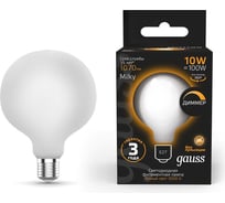 Лампа Gauss Filament G125 10W 1070lm 3000К Е27 milky диммируемая LED 187202110-D