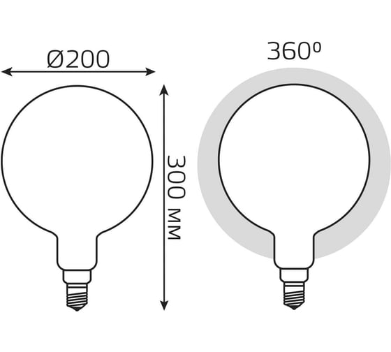 Лампа Gauss Filament, G200, 14W, 1170lm, 4100К, Е27, milky, диммируемая, LED, 1/4 153202214-D