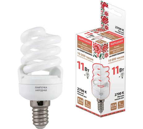 Люминесцентная лампа TDM ELECTRIC НЛ-FST2-11 Вт-2700 К–Е14 42х93 мм SQ0347-0017