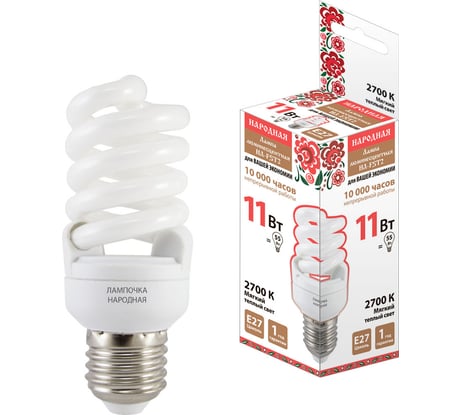 Люминесцентная лампа TDM ELECTRIC НЛ-FST2-11 Вт-2700 К–Е27 42х93 мм SQ0347-0019