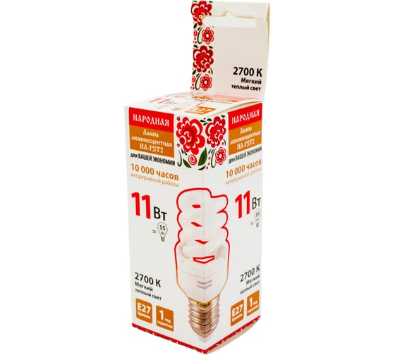 Люминесцентная лампа TDM НЛ-FST2-11 Вт-2700 К–Е27 42х93 мм SQ0347-0019