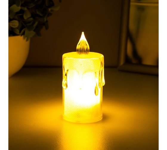 Ночник RISALUX Морозная свеча LED от батареек 3хAG13 белый 3,5x3,5x8 см 9186993