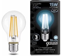 Лампа Gauss Filament А60 15W 1450Лм 4100К Е27 LED 1/10/40 102902215