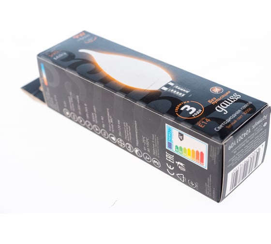 Лампа Gauss Filament, свеча на ветру, 9W, 590lm, 3000К, Е14, milky, LED, 1/10/50 104201109