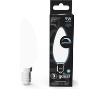 Лампа Gauss Filament, свеча, 9W, 610lm, 4100К, Е14, milky, диммируемая, LED, 1/10/50 103201209-D