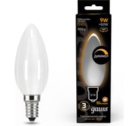 Лампа Gauss Filament, свеча, 9W, 590lm, 3000К, Е14, milky, диммируемая, LED, 1/10/50 103201109-D