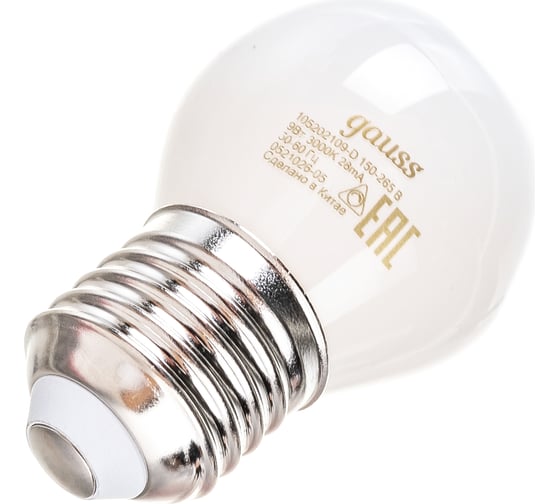 Лампа Gauss Filament, шар, 9W, 590lm, 3000К, Е27, milky, диммируемая, LED, 1/10/50 105202109-D