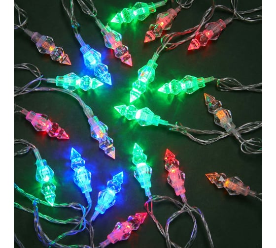 Гирлянда электрическая Сноубум с насадками Мультикристаллы 4м, 20LED, мульти, 8 реж, ПВХ прозрачный, 220В 381-332