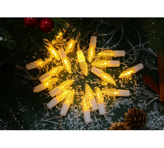 Гирлянда электрическая Сноубум с насадками Шишки 4м, 20LED, шампань, пост свечение, ПВХ проз, 220В 381-334 1