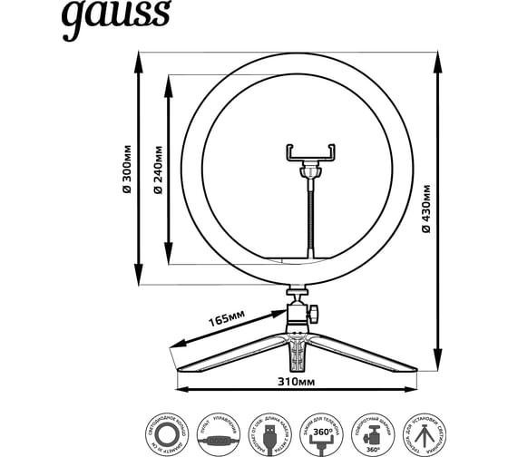 Кольцевой светодиодный светильник Gauss диам. 30см RL003