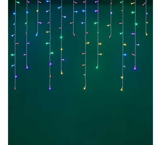 Гирлянда электрическая Сноубум бахрома 2.5x0.35х0.55x0.75м, 80LED,мульти MIX, 8 реж, ПВХ белый, коннект, 220В 382-090