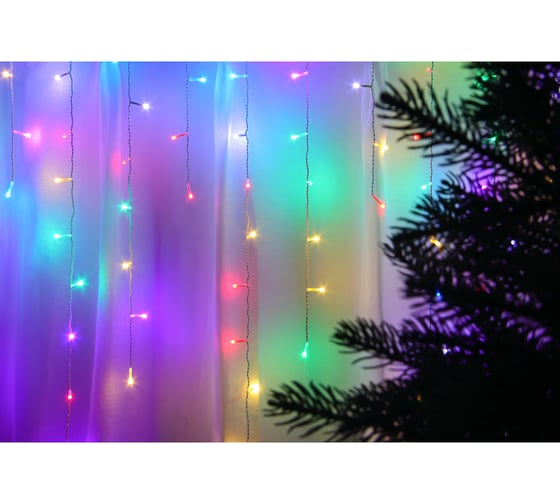 Гирлянда электрическая Сноубум бахрома 2.5x0.35х0.55x0.75м, 80LED,мульти MIX, 8 реж, ПВХ белый, коннект, 220В 382-090