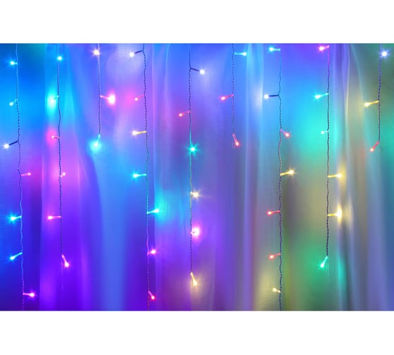 Гирлянда электрическая Сноубум бахрома 2.5x0.35х0.55x0.75м, 80LED,мульти MIX, 8 реж, ПВХ белый, коннект, 220В 382-090