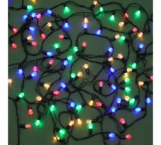 Гирлянда электрическая Сноубум с насадками Грани 10м, 100LED, мульти, 8 реж, ПВХ черный, 220В 381-333 1