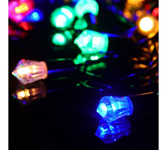 Гирлянда электрическая Сноубум с насадками Грани 10м, 100LED, мульти, 8 реж, ПВХ черный, 220В 381-333