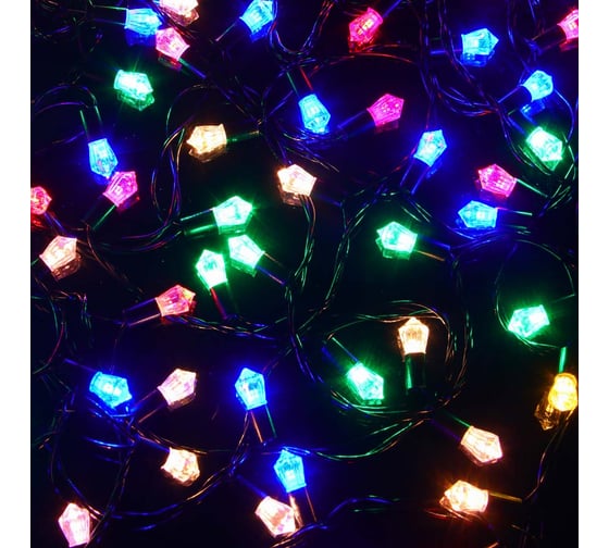 Гирлянда электрическая Сноубум с насадками Грани 10м, 100LED, мульти, 8 реж, ПВХ черный, 220В 381-333