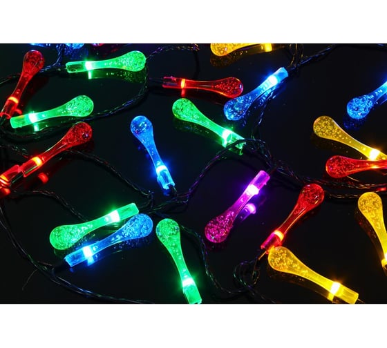Гирлянда электрическая Сноубум с насадками Капли 7м, 60LED, мульти, 8 реж, ПВХ черный, 220В 381-325