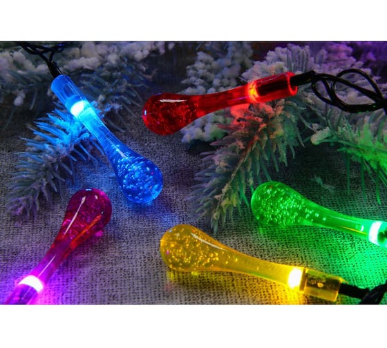 Гирлянда электрическая Сноубум с насадками Капли 7м, 60LED, мульти, 8 реж, ПВХ черный, 220В 381-325