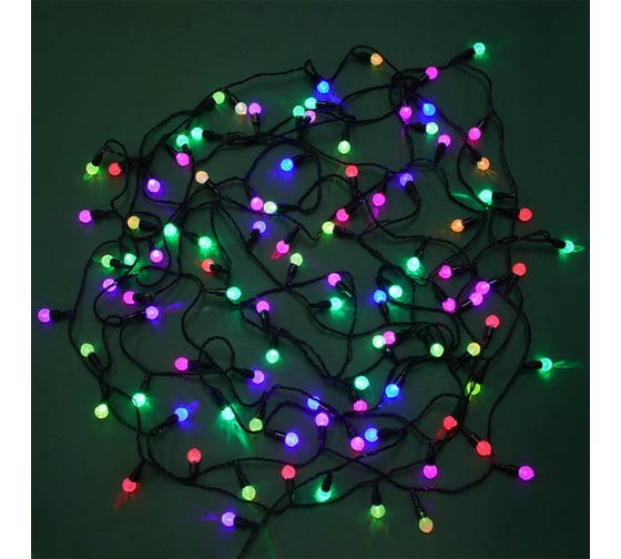Гирлянда электрическая Сноубум с насадками Карамельки 9м, 100LED, RGW/RBP, автореж, ПВХ черный, 220В 381-329 1