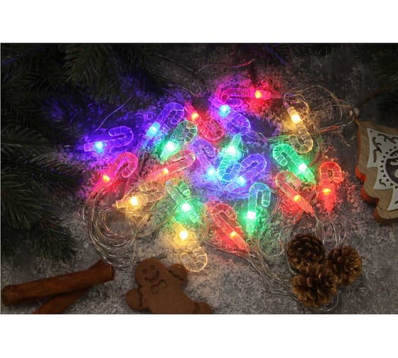 Гирлянда электрическая Сноубум с насадками Леденцы 4м, 20LED, мульти, 8 реж, ПВХ прозрачный, 220В 381-328