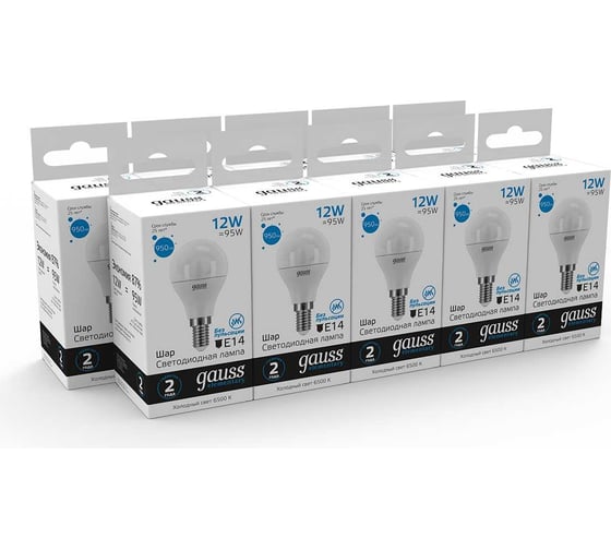 Лампа GAUSS Elementary Шар 12W 950lm 6500K Е14 LED 1/10/100 53132