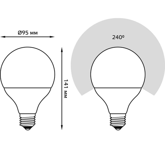 Лампа GAUSS G95 16W 1400lm 6500K E27 LED 1/20 105102316