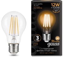 Лампа GAUSS Filament А60 12W 1200lm 2700К Е27 LED 1/10/40 102902112