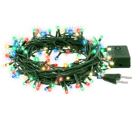 Электрогирлянда VEGAS Нить, 100 разноцветных ламп, контроллер 8 режимов, зеленый провод 55057
