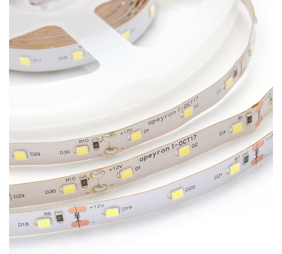 Светодиодная лента APEYRON 12В, 9,6Вт/м, smd2835 5м, холодный белый 55