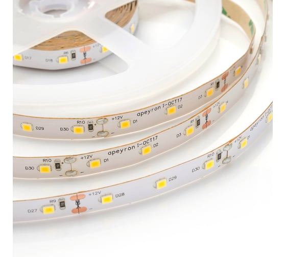 Светодиодная лента APEYRON 12В, 9,6Вт/м, smd2835 5м, теплый белый 54