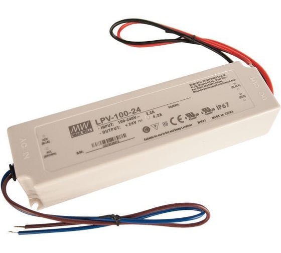 Драйвер VARTON 100Вт 24V для светодиодной ленты Meanwell IP67 190x52x37 мм LPV-100-24 1