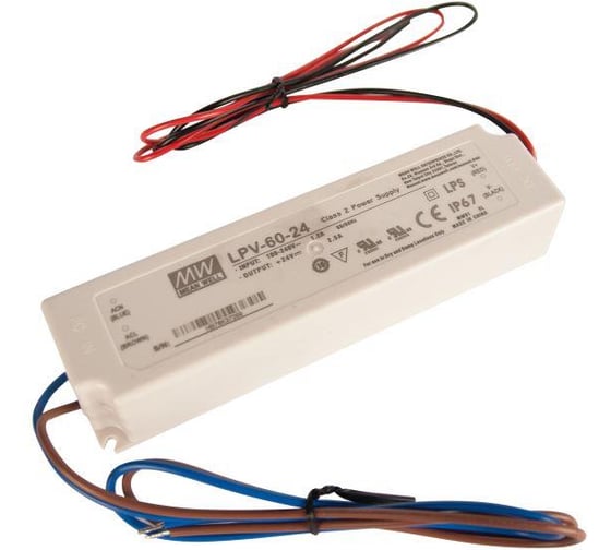 Драйвер VARTON 60Вт 24V для светодиодной ленты Meanwell IP67 162.5x42.5x32 мм LPV-60-24 1
