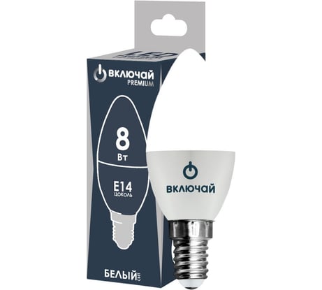 Светодиодная лампа Включай 8W E14 свеча 4000K 220V LED PREMIUM C37-8W-E14-W 1003879
