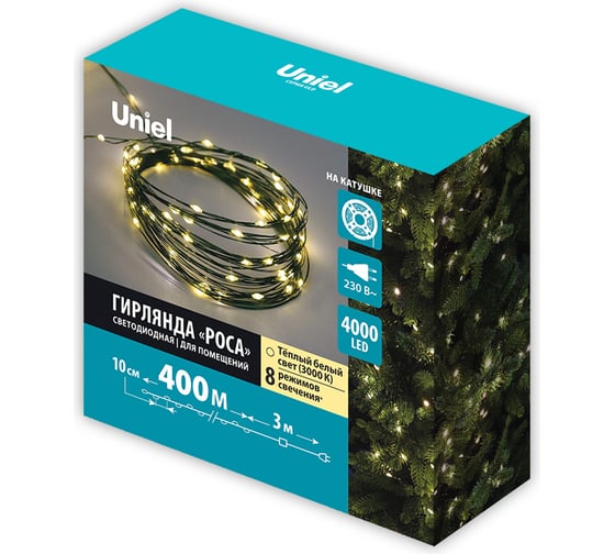 Гирлянда Uniel ULD-S40000-4000/DGA WARM WHITE IP20 DEW UL-00012094