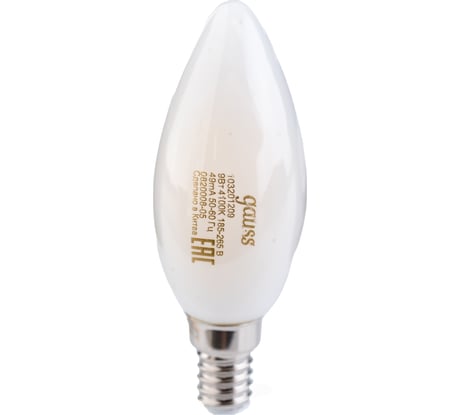 Лампа Gauss Filament свеча, 9W, 610lm, 4100К, Е14, milky LED, 1/10/50 103201209