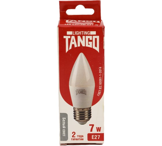 Светодиодная лампа TANGO 7W E27 свеча 4000K 220V LED C37-7W-E27-W 1003945