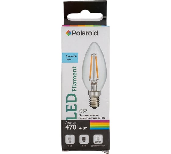 Светодиодная лампа Polaroid 220V C37 FIL 4W 6500K E14 470lm PL-C37F4146