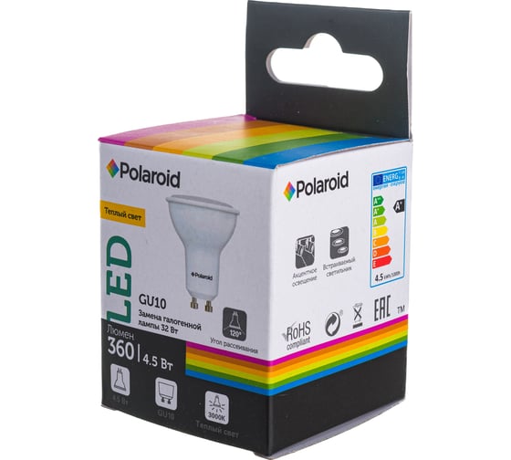 Светодиодная лампа Polaroid 220V GU10 4,5W 3000K 360lm PL-GU1043