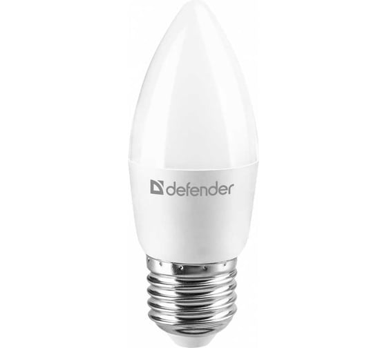 Светодиодная лампочка DEFENDER C37-10W-865-E27 свеча, холодный дневной, 1 шт. 95123 1