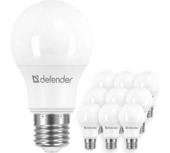 Светодиодная лампочка DEFENDER A60-10W-865-E27 груша, холодный дневной, 1 шт. 95017 1