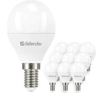 Светодиодная лампочка DEFENDER P45-10W-830-E14 шар, теплый белый, 1 шт. 95213