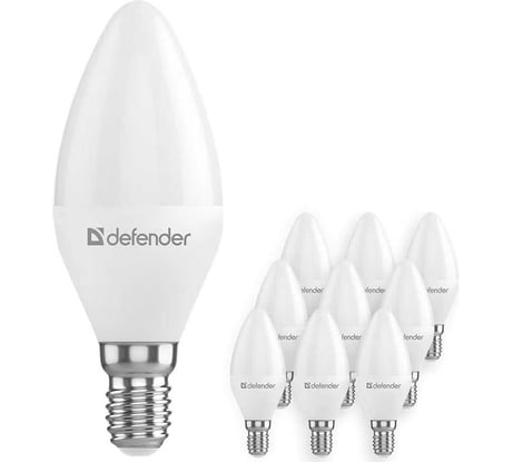Светодиодная лампочка DEFENDER C37-10W-830-E14 свеча, теплый белый, 1 шт. 95113
