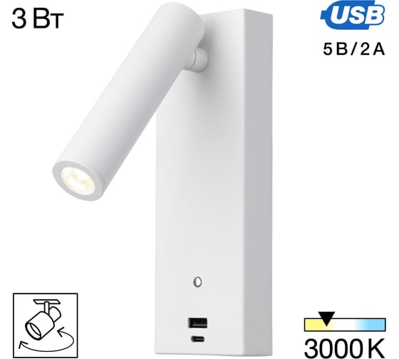 Светильник с выключателем Citilux Декарт LED USB Белый CL704430