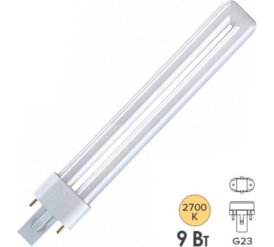Компактная люминесцентная лампа OSRAM DULUX S 9Вт 2700К G23 9W/827 10x1 4099854123504