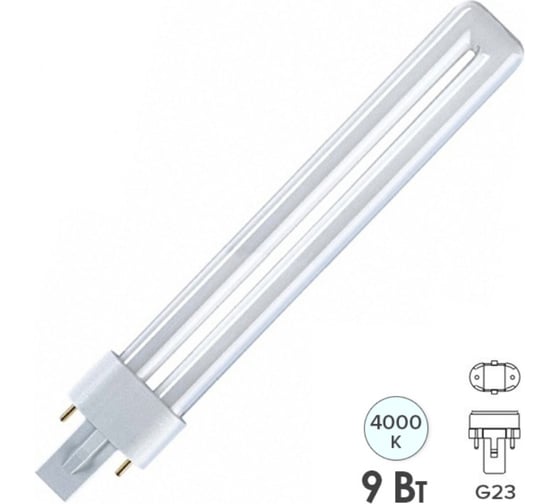 Компактная люминесцентная лампа OSRAM DULUX S 9Вт 4000К G23 9W/840 10x1 RU 4099854123542
